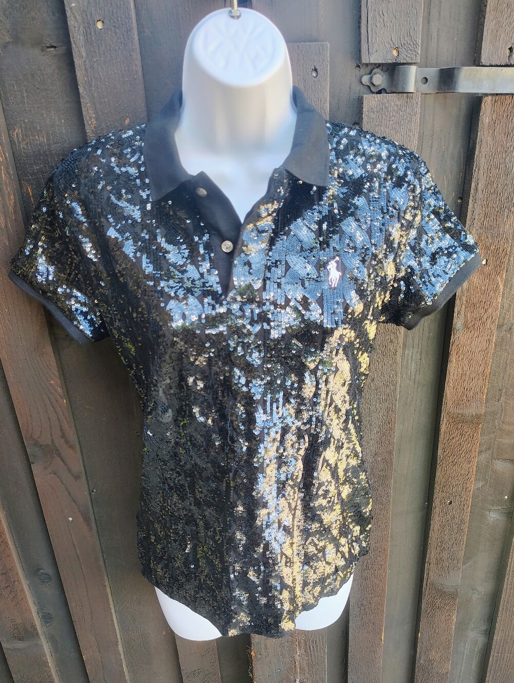 RARE Ralph Lauren Black Sequin Polo Top